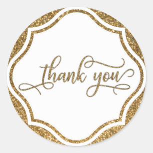 Thank You Script, Gold Glitter & Ornate Badge Classic Round Sticker