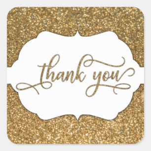 Thank You Script, Gold Glitter & Ornate Band Square Sticker
