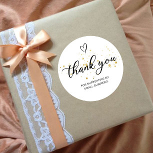 Thank You Script Gold Heart Small Business Classic Round Sticker