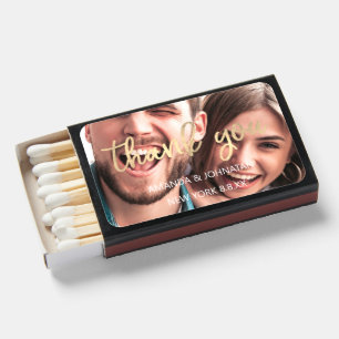 Thank You Script Gold Photo Name Date Wedding Matchboxes