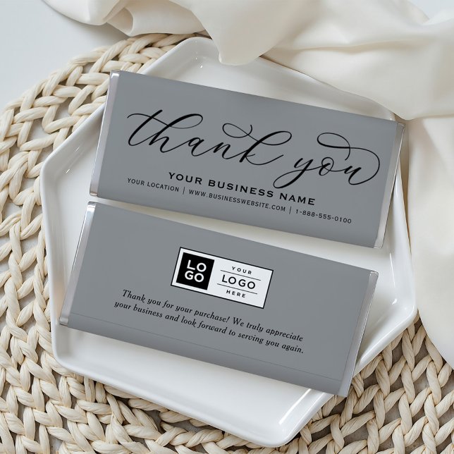 Thank You Script Gray Small Business Hershey Bar Favors (Creator Uploaded)