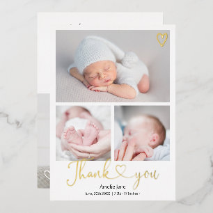 thank you script heart 4 photos baby birth foil invitation