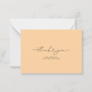 Thank You Script Heart Elegant 3,5"X2.5" Orange Note Card