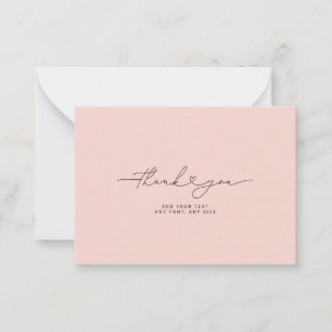 Thank You Script Heart Elegant 3,5"X2.5" Pink Note Card