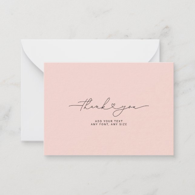 Thank You Script Heart Elegant 3,5"X2.5" Pink Note Card (Front)