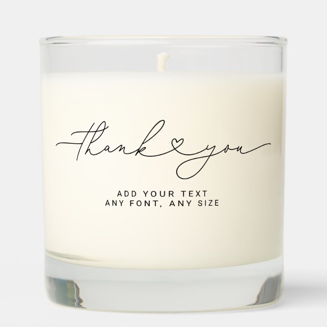 Thank You Script Heart Elegant Cute Favor Scented Candle (Front)