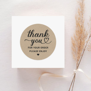 Thank You Script Heart Order Kraft Classic Round Sticker