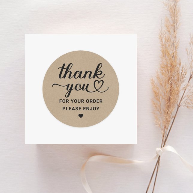 Thank You Script Heart Order Kraft Classic Round Sticker (Creator Uploaded)