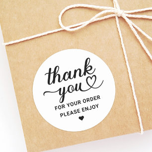 Thank You Script Heart Order White Classic Round Sticker