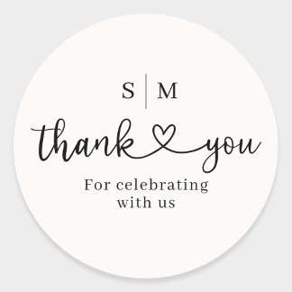 Thank You Script Heart Wedding Round Sticker