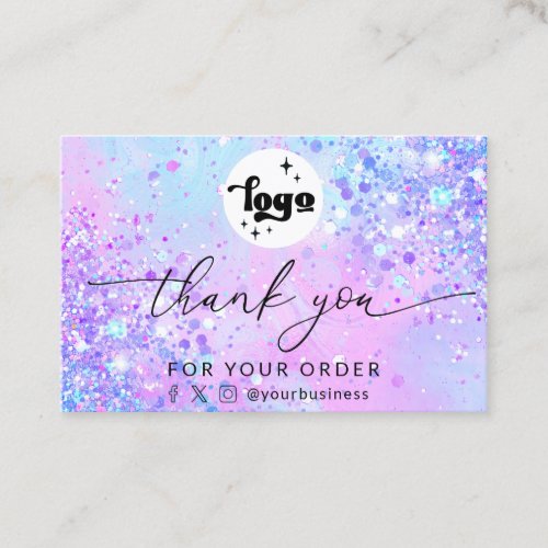 thank you script lavender glitter business card