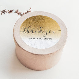 Thank you script marble chic gold foil ombre classic round sticker