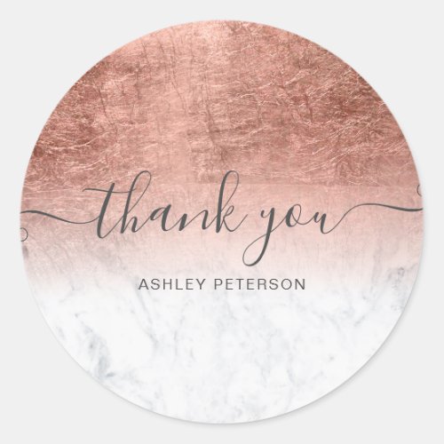 Thank you script marble rose gold foil ombre classic round sticker