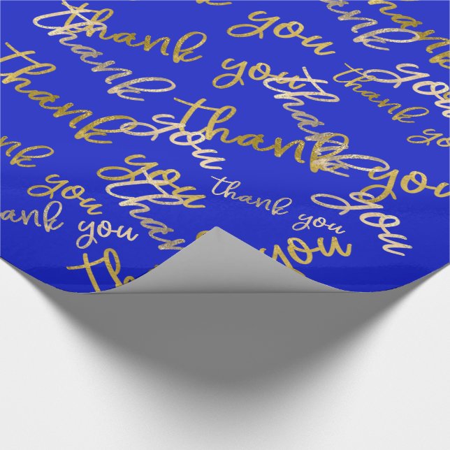 Thank You Script Mermaid Gold Favor Blue Wrapping Paper (Corner)