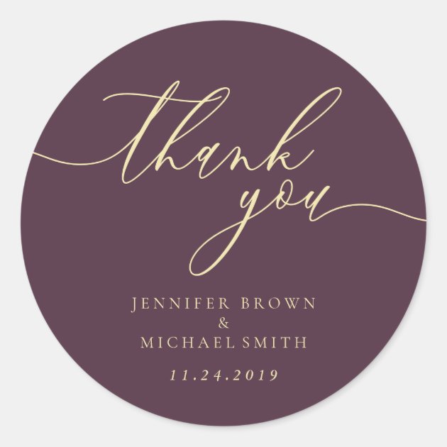 Thank you script Midnight Fig names date Classic Round Sticker