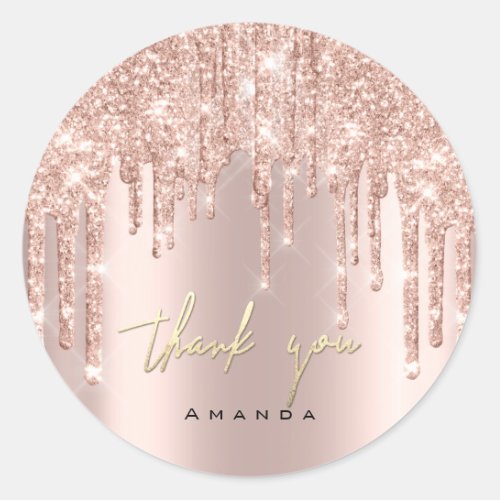 Thank You Script Name 16th Bridal Rose Glitter  Classic Round Sticker