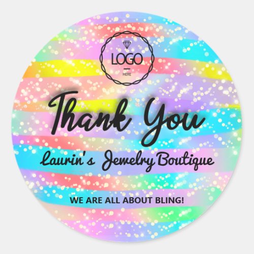 Thank You Script Name Cosmetics Unicorn Holograph Classic Round Sticker