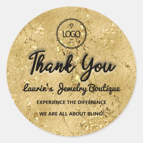 Thank You Script Name Custom Logo Glitter Gold  Classic Round Sticker