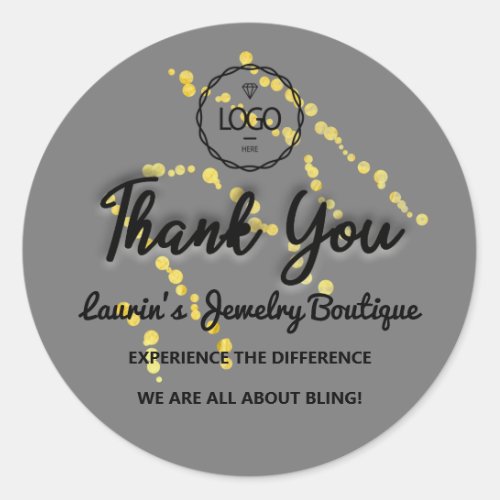 Thank You Script Name Custom Logo GOLD GRAY Classic Round Sticker