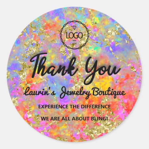 Thank You Script Name Custom Logo Holograph Golden Classic Round Sticker