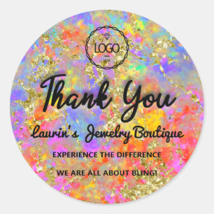 Thank You Script Name Custom Logo Holograph Golden Classic Round Sticker