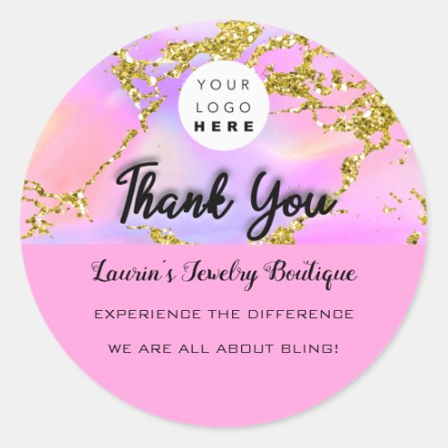 Thank You Script Name Custom Logo Holograph Golden Classic Round Sticker