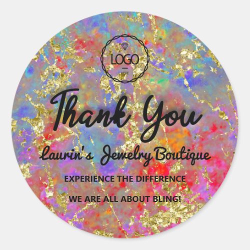 Thank You Script Name Custom Logo Holograph Pink Classic Round Sticker