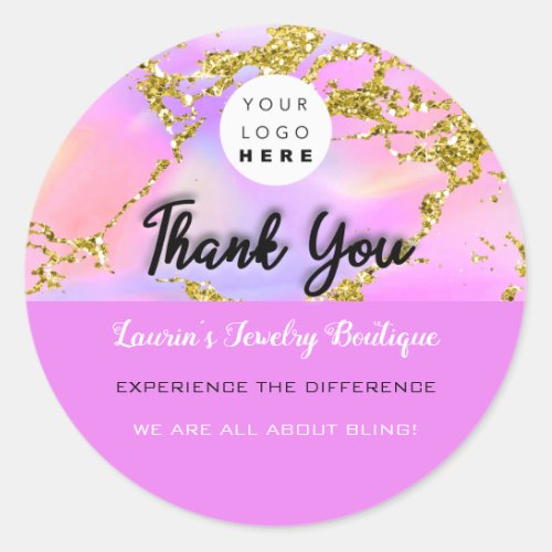 Thank You Script Name Custom Logo Holograph Pinky Classic Round Sticker