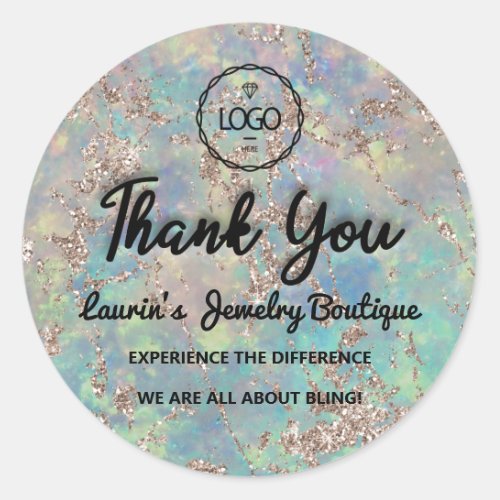 Thank You Script Name Custom Logo Rose Glitter Classic Round Sticker