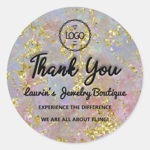 Thank You Script Name Custom Logo Rose Gold Classic Round Sticker