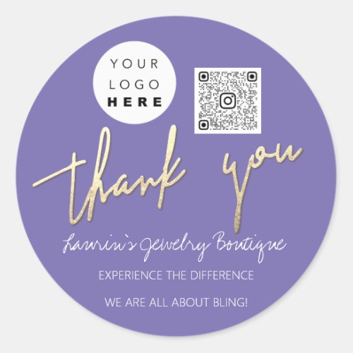 Thank You Script Name Logo Qr Code Online Purple Classic Round Sticker