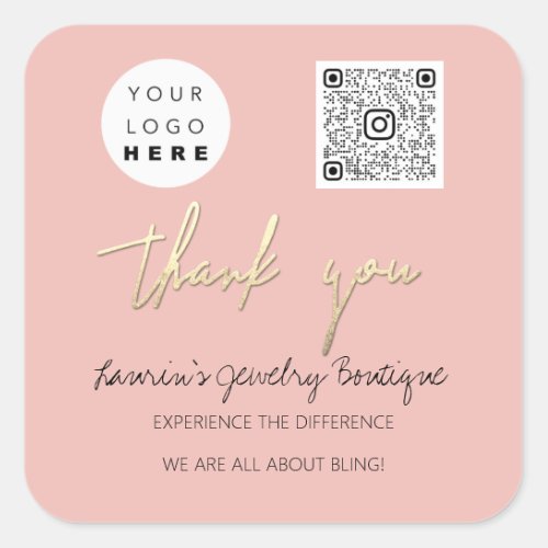 Thank You Script Name Logo Qr Code Online Rose Square Sticker