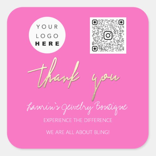 Thank You Script Name Logo Qr Code Online Shop  Square Sticker