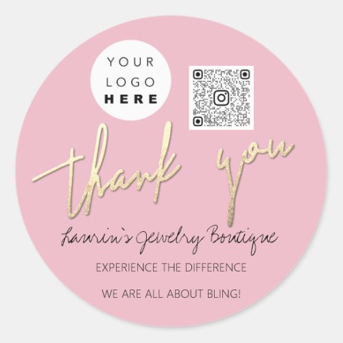 Thank You Script Name Logo QrCode Online Shop Pink Classic Round Sticker