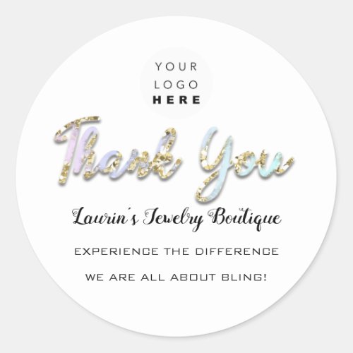 Thank You Script Name Shop Web Logo Boutique Glitt Classic Round Sticker