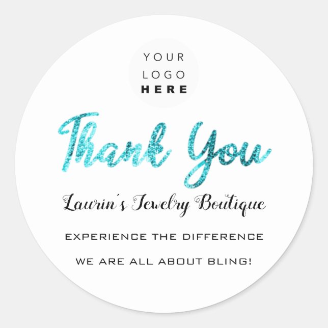 Thank You Script Name Shop White Blue  Classic Round Sticker (Front)