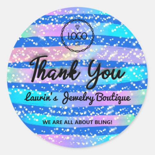 Thank You Script Name Web Strokes Blue Pink Classic Round Sticker