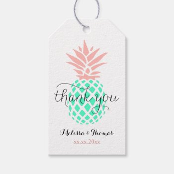 Thank You Script On Teal Pink Pineapple Gift Tags by paesaggi at Zazzle