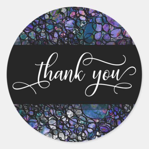 Thank You Script Over Blue  Purple Abstract Classic Round Sticker