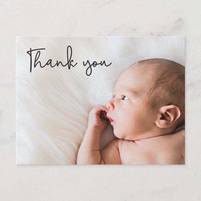 Thank you Script Personalized Photo Baby shower Announcement Postcard (Front)