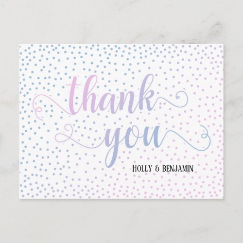 Thank You Script Pink Blue Confetti Baby Shower Postcard