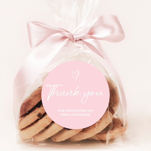 Thank You Script Pink Heart Small Business Classic Round Sticker (Creator Uploaded)