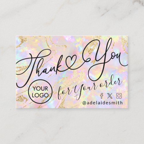 thank you script pink opal texture business card