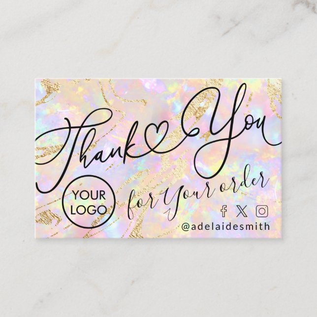 thank you script pink opal texture business card (Front)