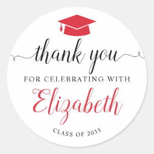 Thank You Script Red Grad Graduation Party Favor Classic Round Sticker