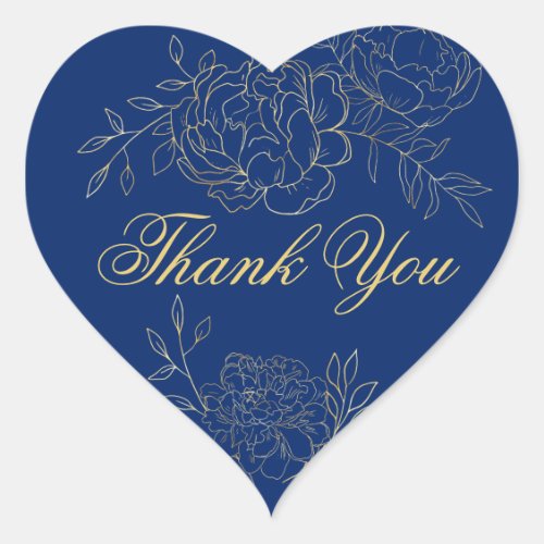 Thank You Script Royal Blue Gold Outline Flowers Heart Sticker