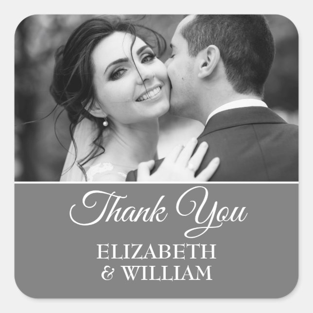 Thank You Script Silver Wedding Anniversary Photo Square Sticker (Front)