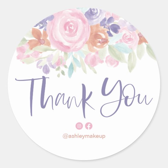 Thank you script soft pastel floral watercolor classic round sticker ...