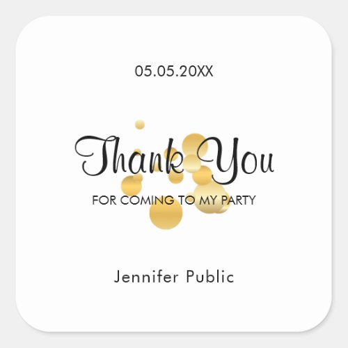 Thank You Script Template Faux Gold Confetti Square Sticker