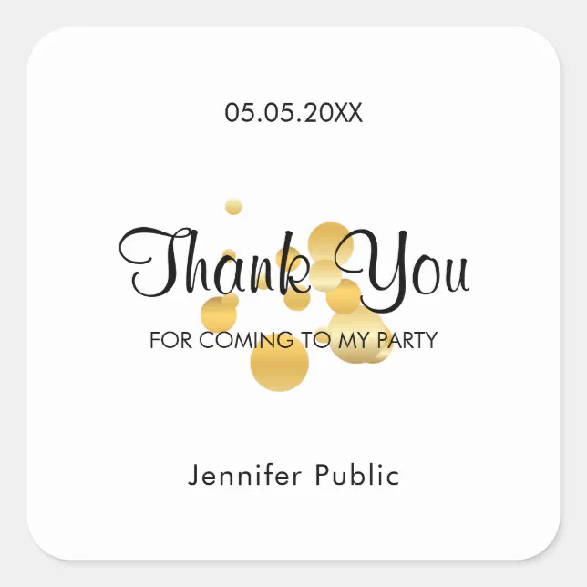 Thank You Script Template Faux Gold Confetti Square Sticker | Zazzle